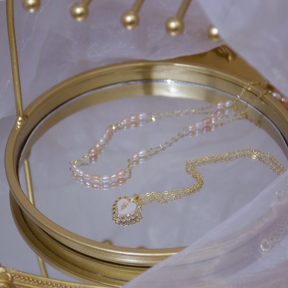 NEW 14K Gold Plated Pearl Heart Layered Necklace - Picture 4 of 7